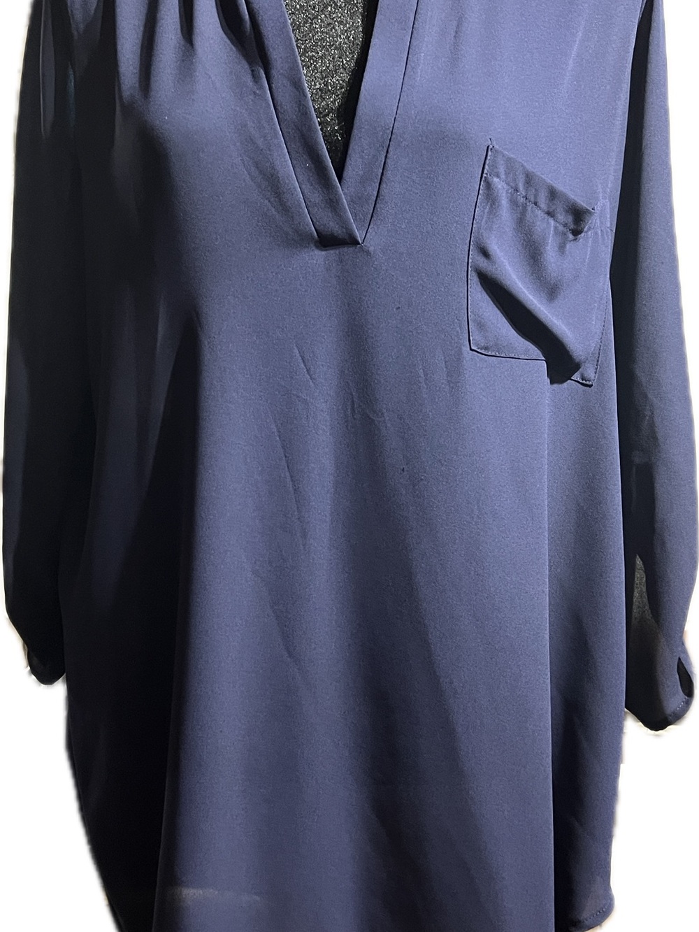LUSH Women's Navy V-Neck Long Sleeve Pocket Top